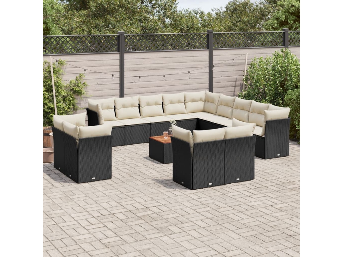 Vidaxl 14 Pcs Conjunto De Sofás P/ Jardim C/ Almofadões Vime Pe Preto