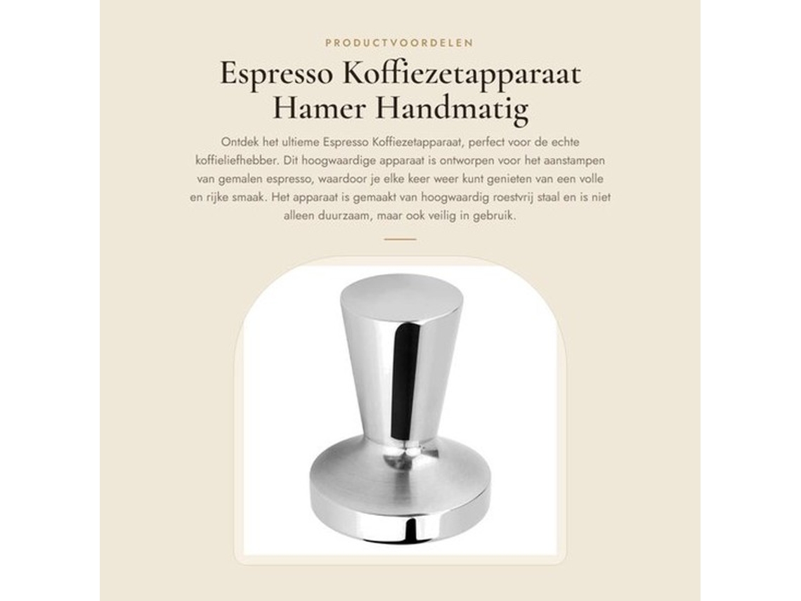 Espresso Koffiezetapparaat Met Hoogwaardig Rvs - Gemalen Koffie - Hamer - Platte Bodem - Herbruikbaar - Comfortabel En Duurzaam - Koffiestamper