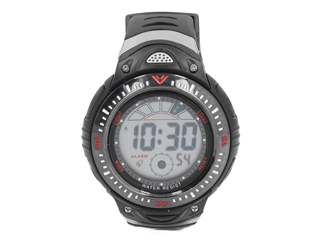 Relógio esportivo militar digital masculino preto à prova d'água com LED e cronômetro.