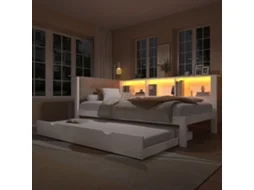 Sofá Cama 90x200cm Pinheiro Branco Led Usb Com Prateleira