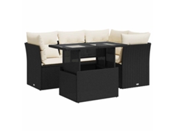 Conjunto de 5 Sofás de Jardim com Almofadões Vime Pe Preto MAISON EXCLUSIVE (5 pcs)