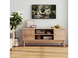 Móvel para TV Madeira e Preto 180x38x50 cm, 2 Gavetas, 2 Portas, Abertura por Pressão, Pés Metal Preto KOMHTOM
