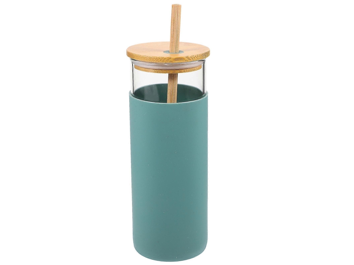 Copo De Água Com Canudo Para Casa Tampa De Bamboo Capa De Silicone