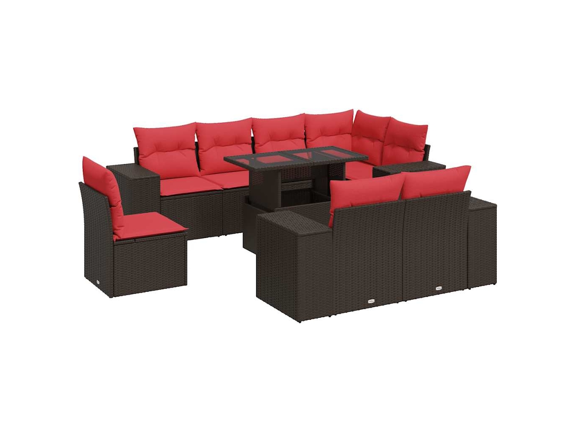 Conjunto 9 Sofás Jardim C/ Almofadões Vime Vidaxl Pe/acácia Castanho