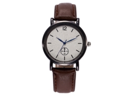 Relógio de pulso masculino Zhoulianfa com mecanismo de quartzo e pulseira minimalista em couro PU, estilo café.