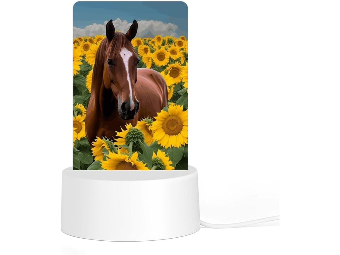 Luminária noturna de acrílico com base, em formato de cavalo e girassol, luz noturna de LED para quarto e banheiro.