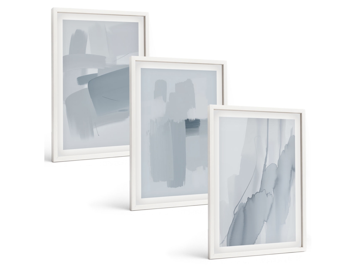 Galeria De Pinturas Murais Arte Abstrata Em Aquarela Moldura Branca Quadros Para A Sala De Estar Espelharte (3 Piezas De 40x60 Cm)
