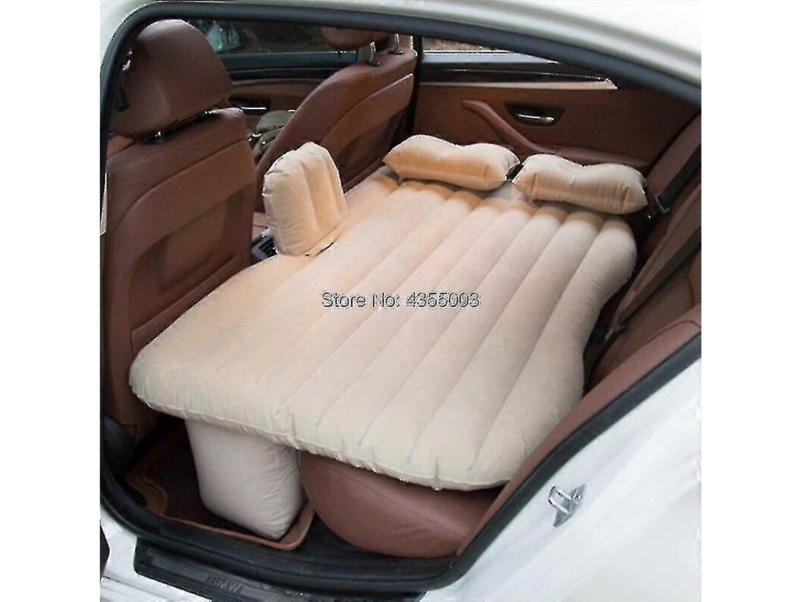 Rebe-colchón Inflable Para Coche Viajes Camping Sofá Asiento Trasero Almohadas Bomba Manual Universal 130x82x30cm Tela Felpuda Bege
