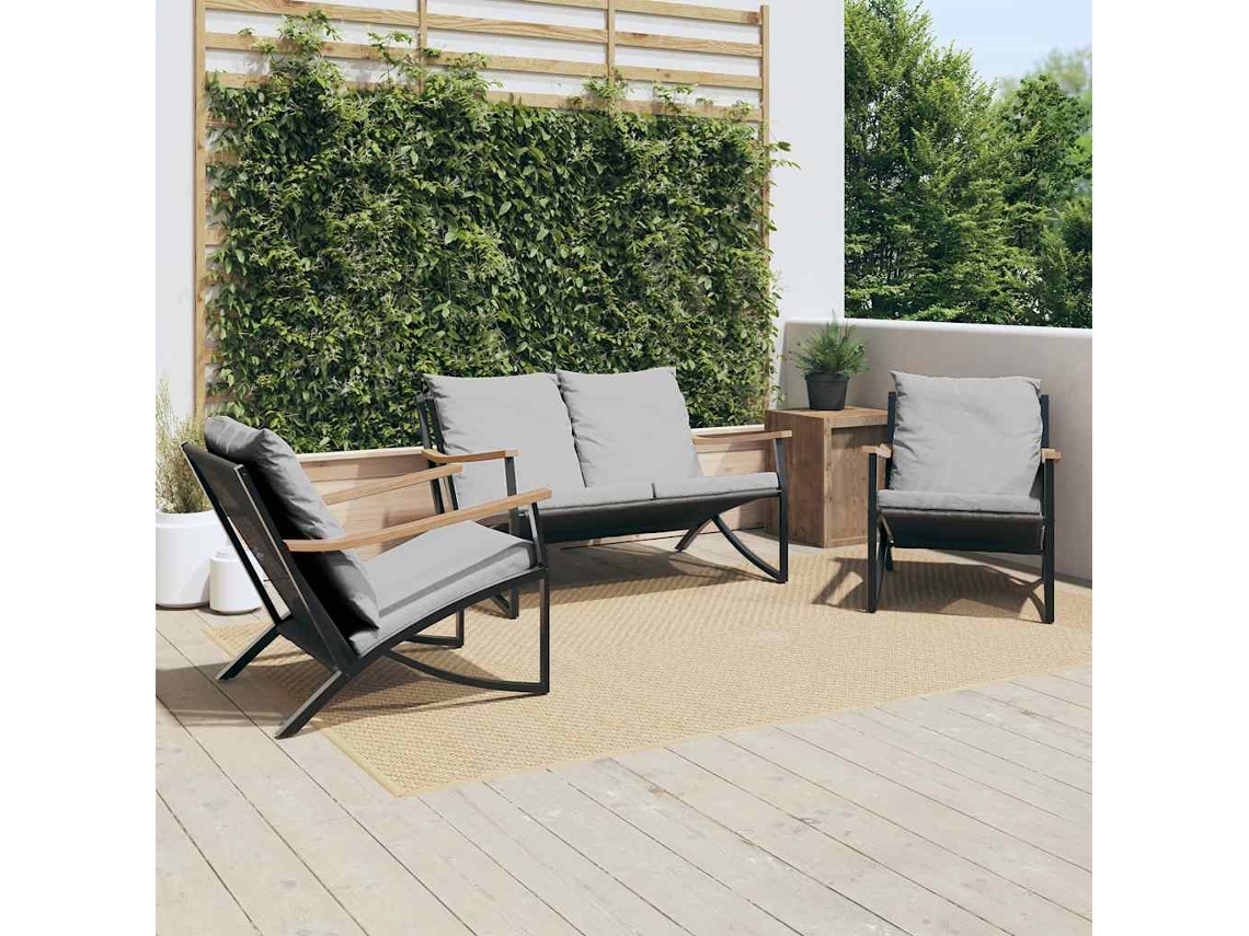 Vidaxl 3 Pcs Conjunto Mobiliário De Varanda Com Almofadões Aço Preto