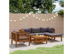 Conjunto Lounge Jardim 6 Peças C/ Almofadões Acácia Maciça Dkd Home Decor