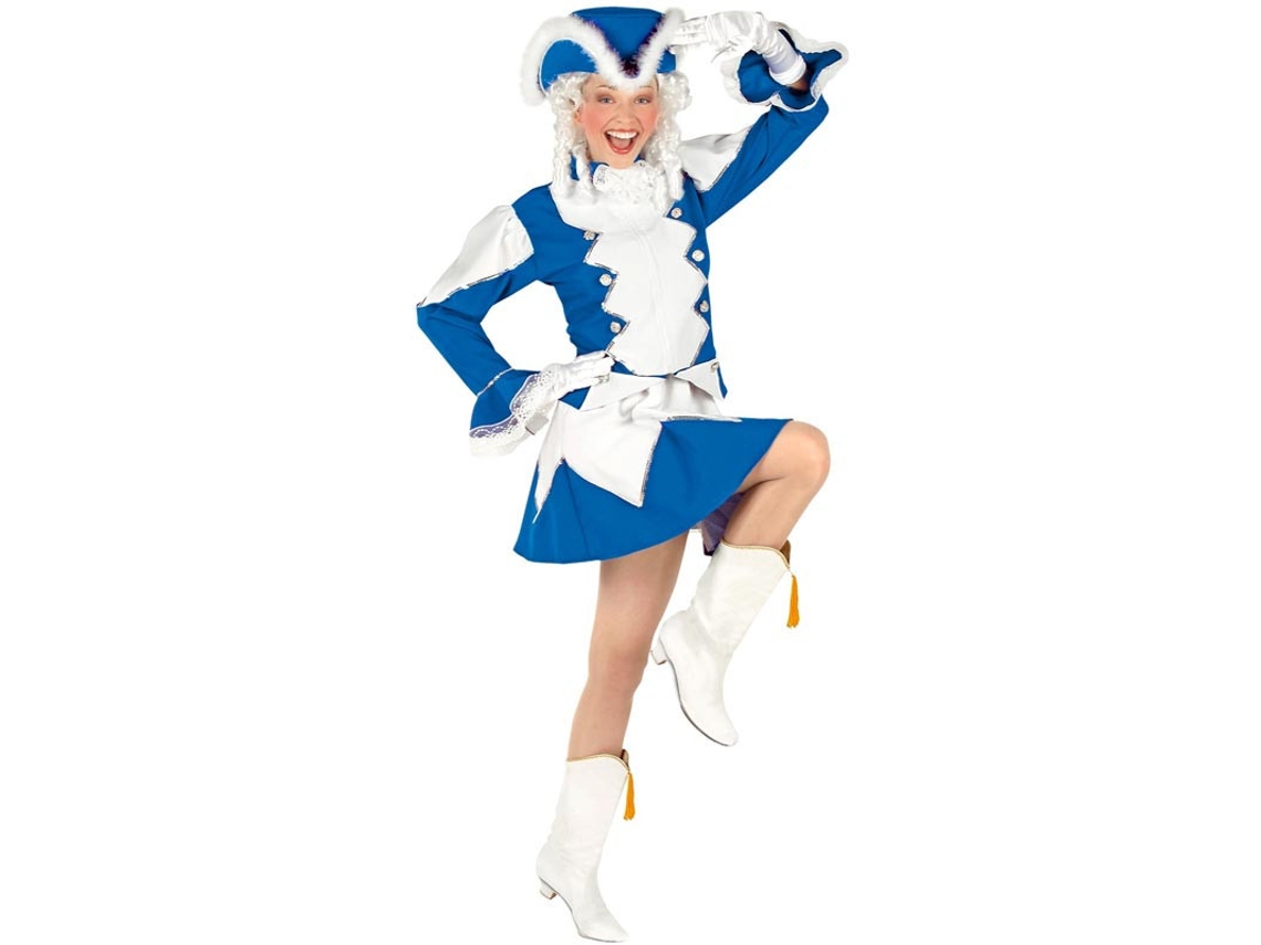 Fato de Majorette azul e branco com chapéu para mulher