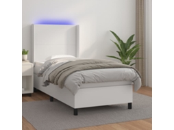Vidaxl Cama Box Spring C/ Colchão/led 90x190cm Couro Artificial Branco