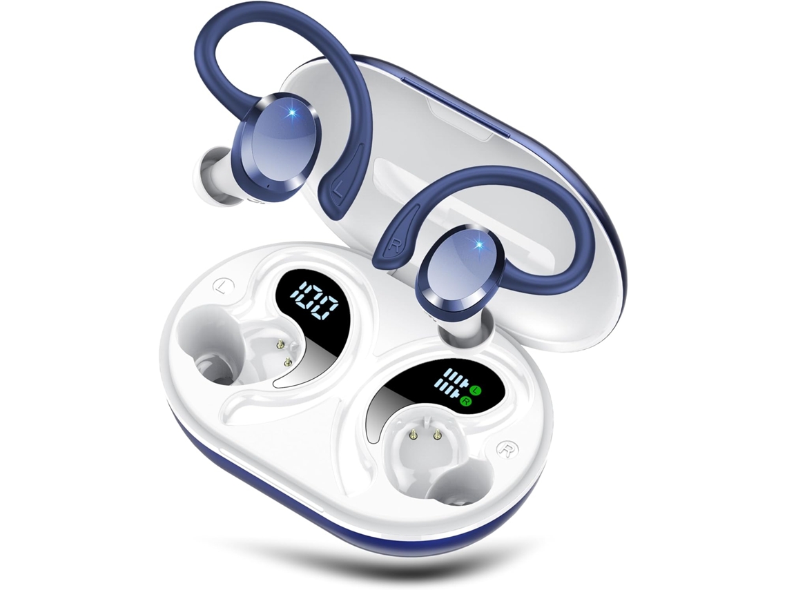 Fones Esportivos ZYBLSSBB azuis, Bluetooth 5.4, 68h, tela LED, 4 microfones, enc, IPX7