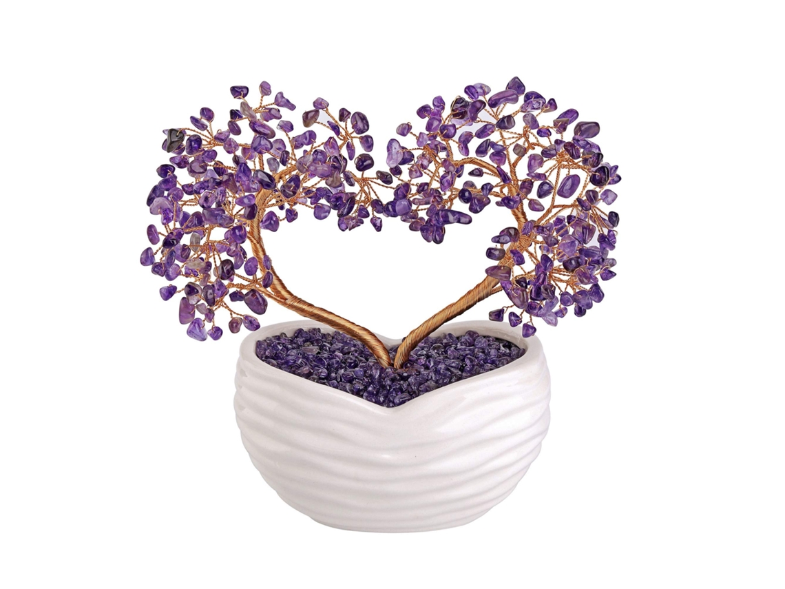 Árvore de Dinheiro de Cristal de Quartzo Rosa com Corações Ornamento de Bonsai NEVEANCE