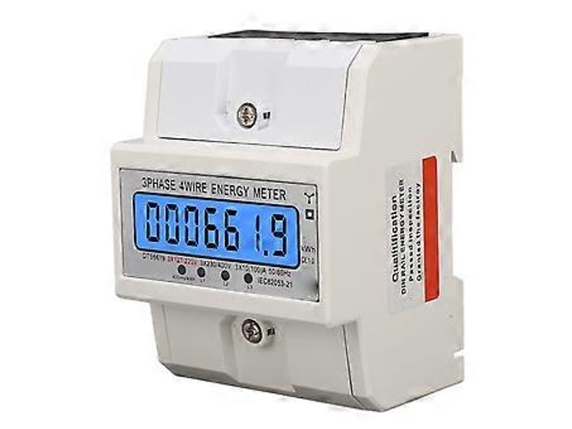 Medidor de energia digital trifásico de 4 fios kWh, medidor de eletricidade, trilho DIN, display LCD retroiluminado, 3x127/220 VCA 10 A Brilvibera (100)
