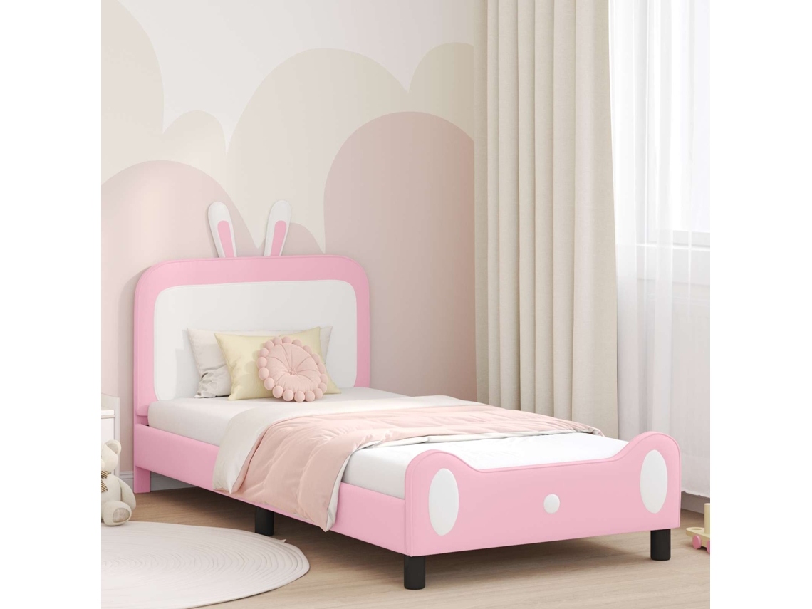 Vidaxl Estrutura de Cama Infantil com Cabeceira Rosa 90 X 200 Cm Pu