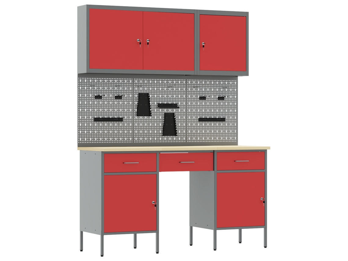 Conjunto 8 Armário De Trabalho Vidaxl Vermelho Aço (200 X 55 X 200 Cm)