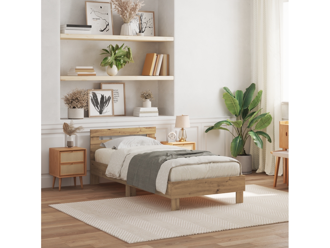 Cama Com Luzes Led Carvalho Artisan 100x200 Cm