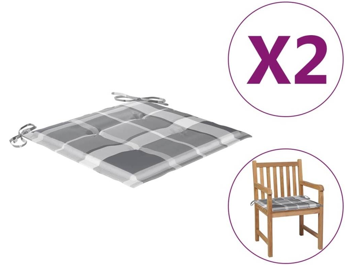 vidaXL Almofadões cadeira jardim 2pcs 50x50x3cm tecido xadrez cinzento