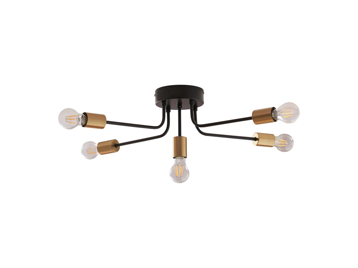 Candeeiro De Teto Benfleet 5xe27 Altura 21 Cm Preto/latão Colorido Lux.pro