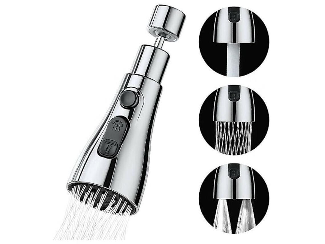 Spray Para Torneira De Cozinha Promocional Com 3 Modos Bocal Giratório 360 Graus, Cabeça Misturadora, Pia, Extensão Aquaforge (prata)