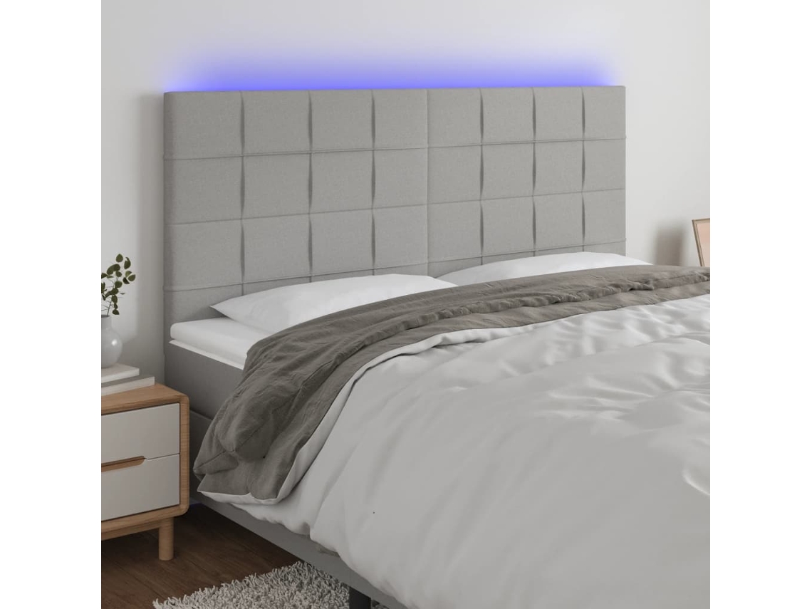 Vidaxl Cabeceira Cama C/ Luzes Led Tecido 200x5x118/128cm Cinza-claro