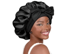 Touca de cetim Aquaforge com forro de seda para dormir, touca com faixa dupla para mulheres, cabelo cacheado natural