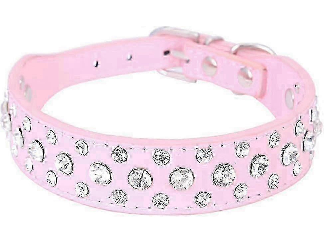Coleira De Couro Ajustável Para Cão Com Cristais 12 A 20 Polegadas, Para Raças Pequenas E Médiascolourpink