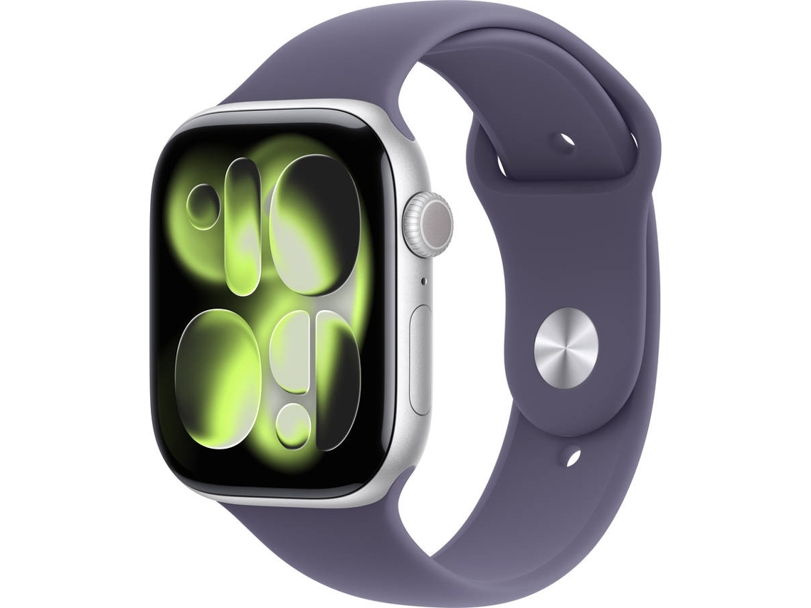APPLE Watch Series 11 GPS 46 mm Prateado Alumínio com Bracelete Desportiva Roxo Névoa (Outlet Caixa Aberta - Tamanho M/L)