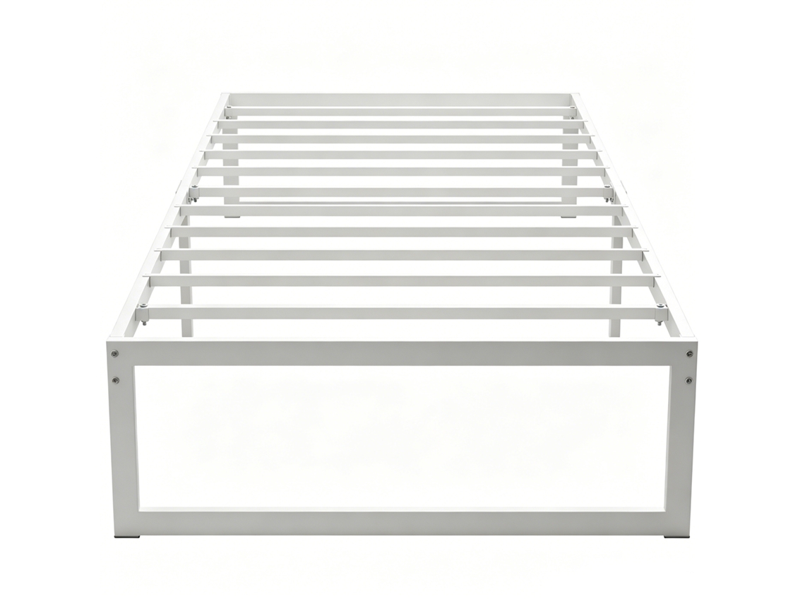 Estrutura De Cama Com Espaço De Armazenamento E Estrado De Ripas De Aço, 32,5 Cm De Altura, Funcionamento Silencioso, 200 X 90 Cm, Branca