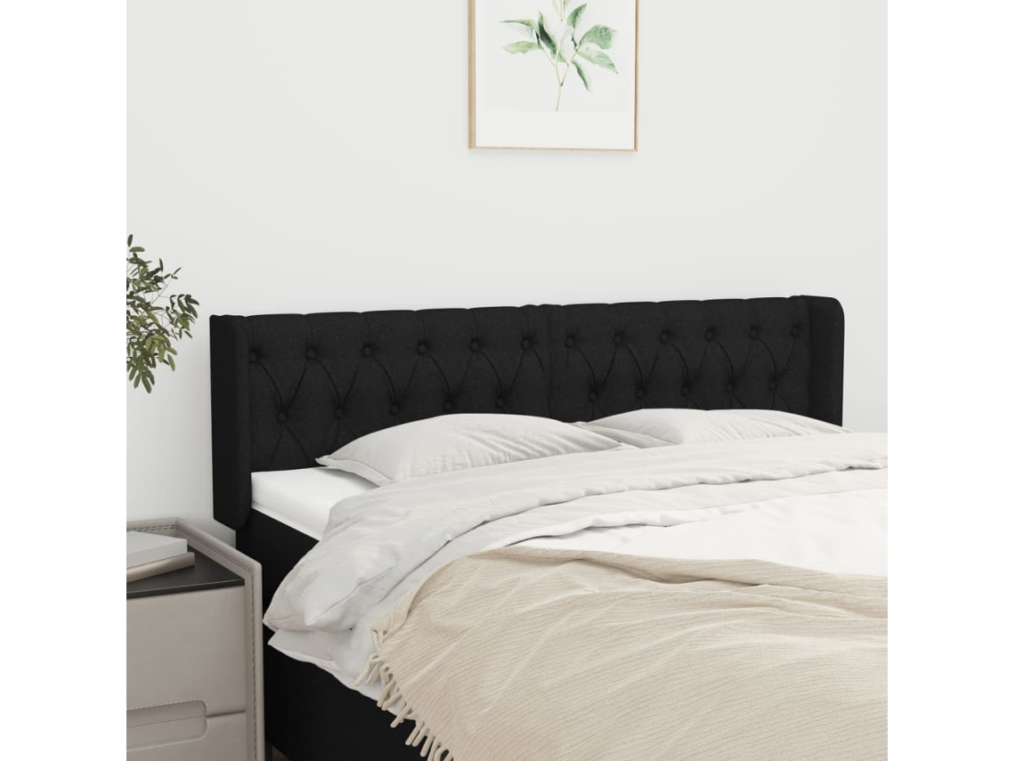 Vidaxl Cabeceira De Cama C/ Abas Tecido 163x16x78/88 Cm Preto