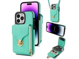 Capa Em Couro Pu Com Pega E Porta Cartões Para Apple Iphone 16 Pro - Verde Menta