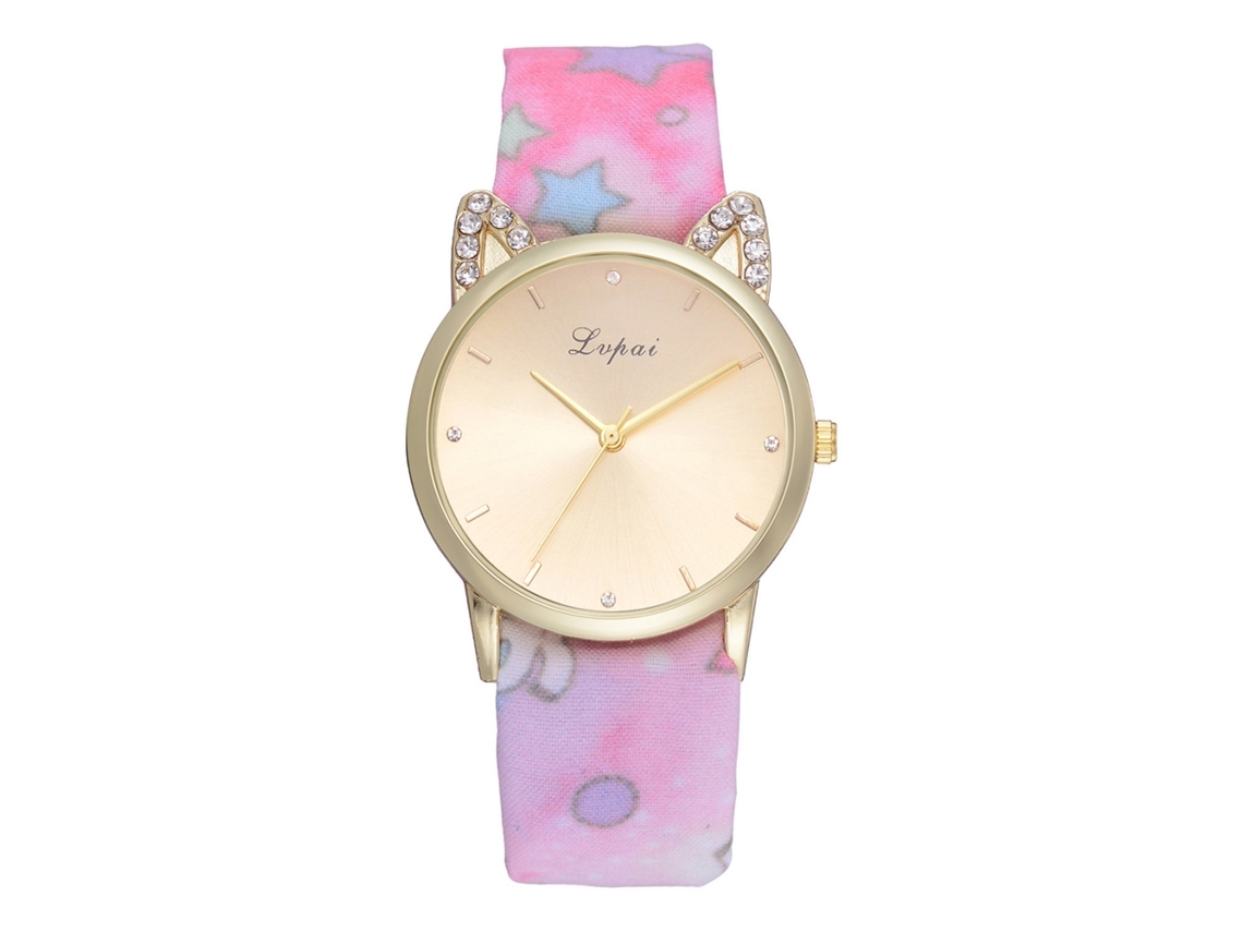 Relógio de Pulso Feminino Lvpai Quartzo Pulseiro de Tecido Rosa Elegante Casual