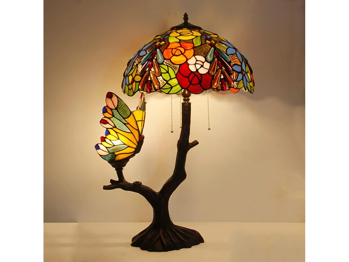 Abajur De Mesa Em Formato Borboleta Estilo Tiffany, Luminária De Leitura Mesa Com Vitral, Abajur De Cabeceira Pastoral