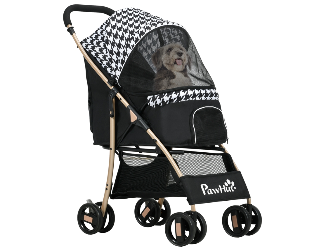 Carrinho Para Preto Cães Animais De Estimação Com Janela Malha E Cinto Segurança 80x44,5x97 Cm