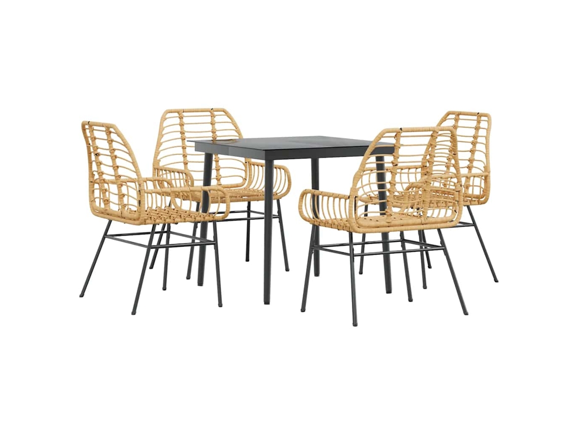 Conjunto Jantar Jardim 5 Peças Vidro Vime Pe Castanho MAISON EXCLUSIVE