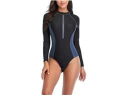 Macacão curto de neoprene Rebe para mulheres, 3 mm, zíper frontal, manga longa, tamanhos P-4XG, resistente à água, secagem rápida, proteção UV, azul marinho.