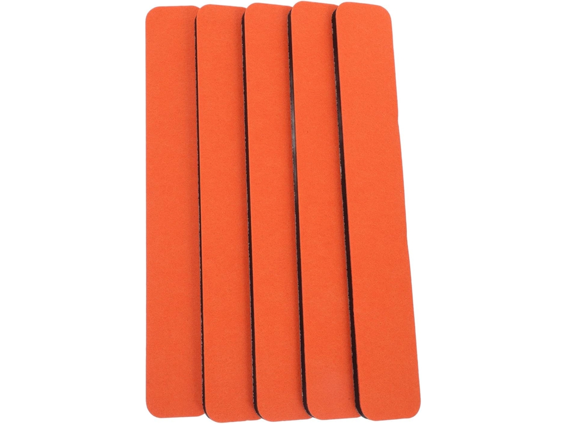 Tiras adesivas de feltro laranja com 30 tachininhas para murais, 5 peças, material durável e uso versátil para mesas.