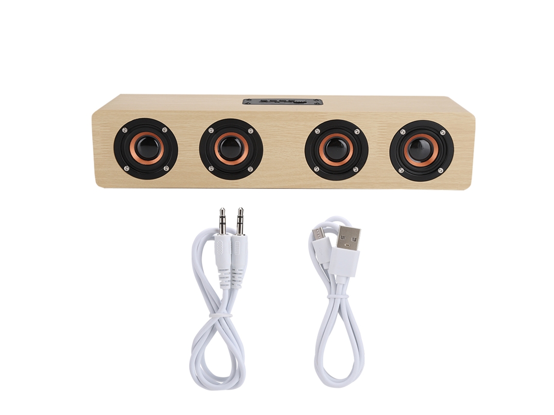 Caixa de Som Bluetooth 12w Madeira com Subwoofer FM Cartão TF Controle de Volume Botões S/MARCA
