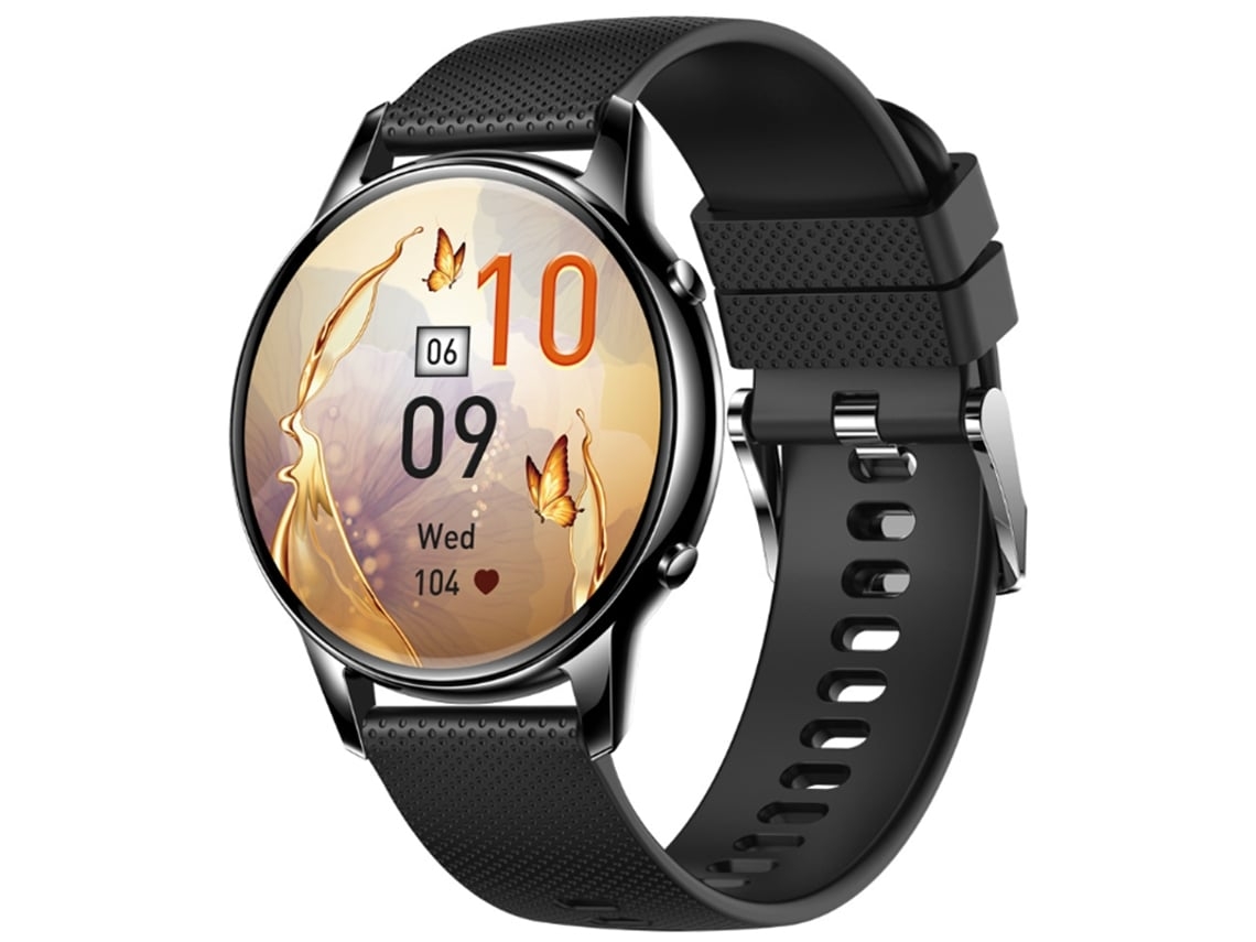 Smartwatch com Display Amoled Full-Touch de 1 32 Polegadas Chamadas Bluetooth Recursos de Saúde Feminina e Design Redondo Preto YEMAESRE