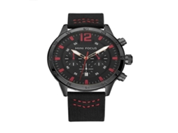 Relógio masculino analógico de quartzo em liga metálica com mostrador redondo, modelo Mini Focus (preto e vermelho)
