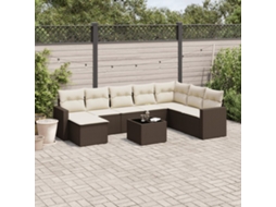 Vidaxl 9 Pcs Conjunto Sofás P/ Jardim C/ Almofadões Vime Pe Castanho