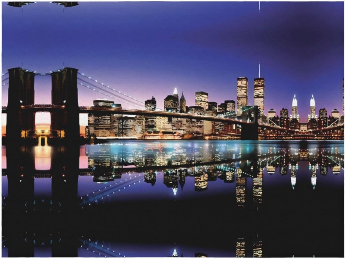 Colcha de Flanela com Estampa da Ponte do Brooklyn À Noite Macia e Aconchegante 203 X 152 Cm, Macio, Quente,