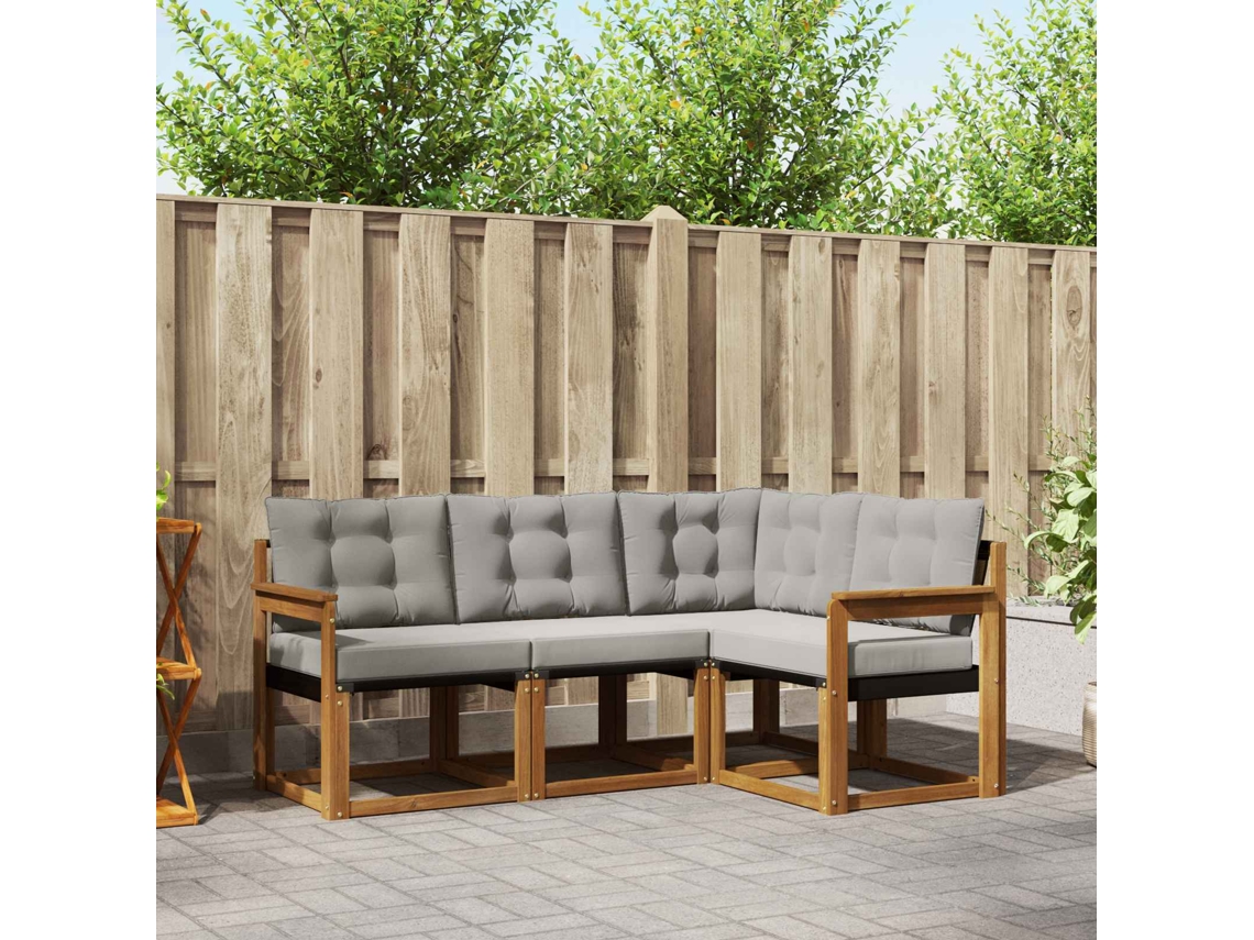Vidaxl Conjunto De Sofás Para Exterior 4 Pcs Cinza Natural E Claro