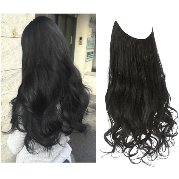 Aplique de Cabelo Sintético Ondulado com Presilha, Ombré Natural Preto, Loiro e Rosa, Peça Única AQUAFORGE