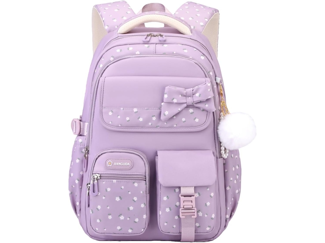 Mochila Fofa Com Laço E Vários Bolsos, Incluindo Um Compartimento Para Portátil De 15,6", Com Capacidade Para 42 Litros. Roxo Hexinyigjly