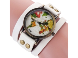 Relógio de Pulso Feminino Ccq Multicamada Mapa Retro Pulseira Pu Quartzo Branco