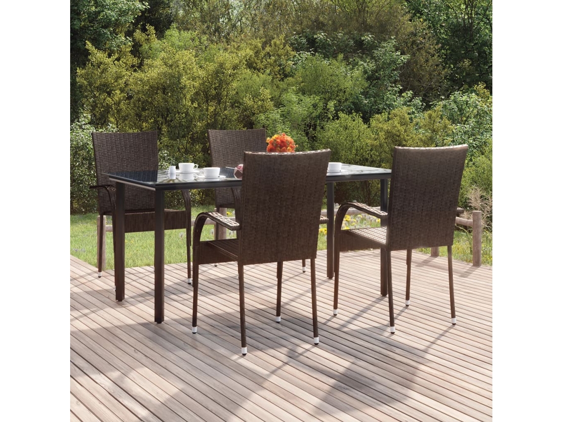 5 Pcs Conjunto De Jantar Para Jardim Vime Pe Castanho Dkd Home Decor