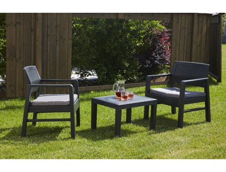Conjunto de jardim IPAE-PROGARDEN Kraka (2 cadeiras + 1 mesa de apoio em antracite)
