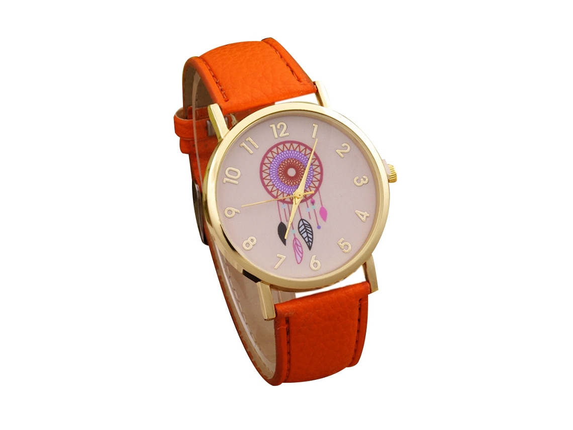 Relógio de Pulso Feminino Casual Fashionable de Couro Pu com Quartzo Laranja